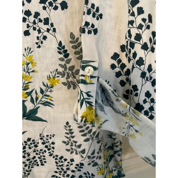 Cynthia Rowley 1X Linen Floral Button Roll Tab Tunic Top White Green Yellow - Picture 6 of 8